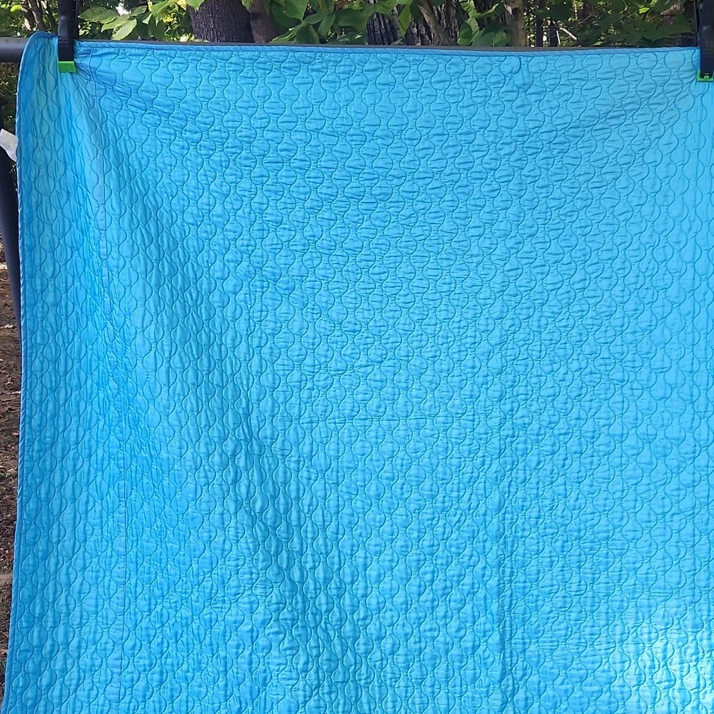 Vintage 1990s blue satin quilted twin size comforter bedspread .